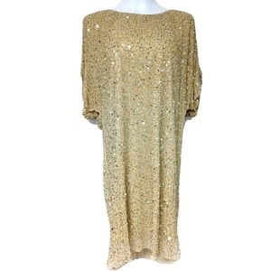 Size 10 FRANK LYMAN Gold Champagne Sequined Cold Shoulder Dress Cocktail Holiday